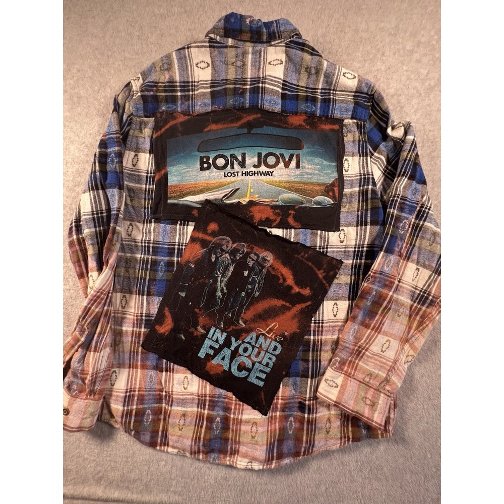 Lazy J Studio Bon Jovi Lost Highway Upcycled Flannel Shirt XL One of a Kind